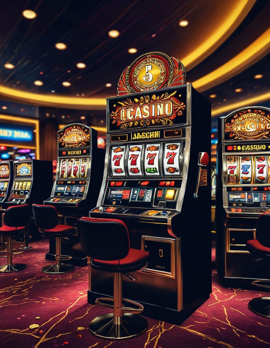 A jubilant scene in a casino with a vibrant slot machine lighting up with a jackpot win, golden coins spilling out, and a player in the foreground celebrating triumphantly. Include other players engaged with penny slot machines in the background. Capture the sheer joy and excitement of hitting a big win. super-realistic. vibrant colors.